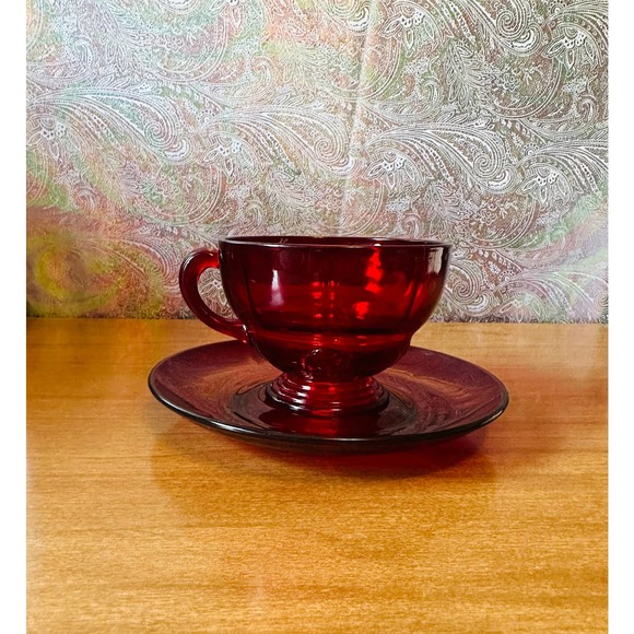 Vintage moon drops Ruby by New Martinsville tea cup and saucer set - Picture 4 of 10